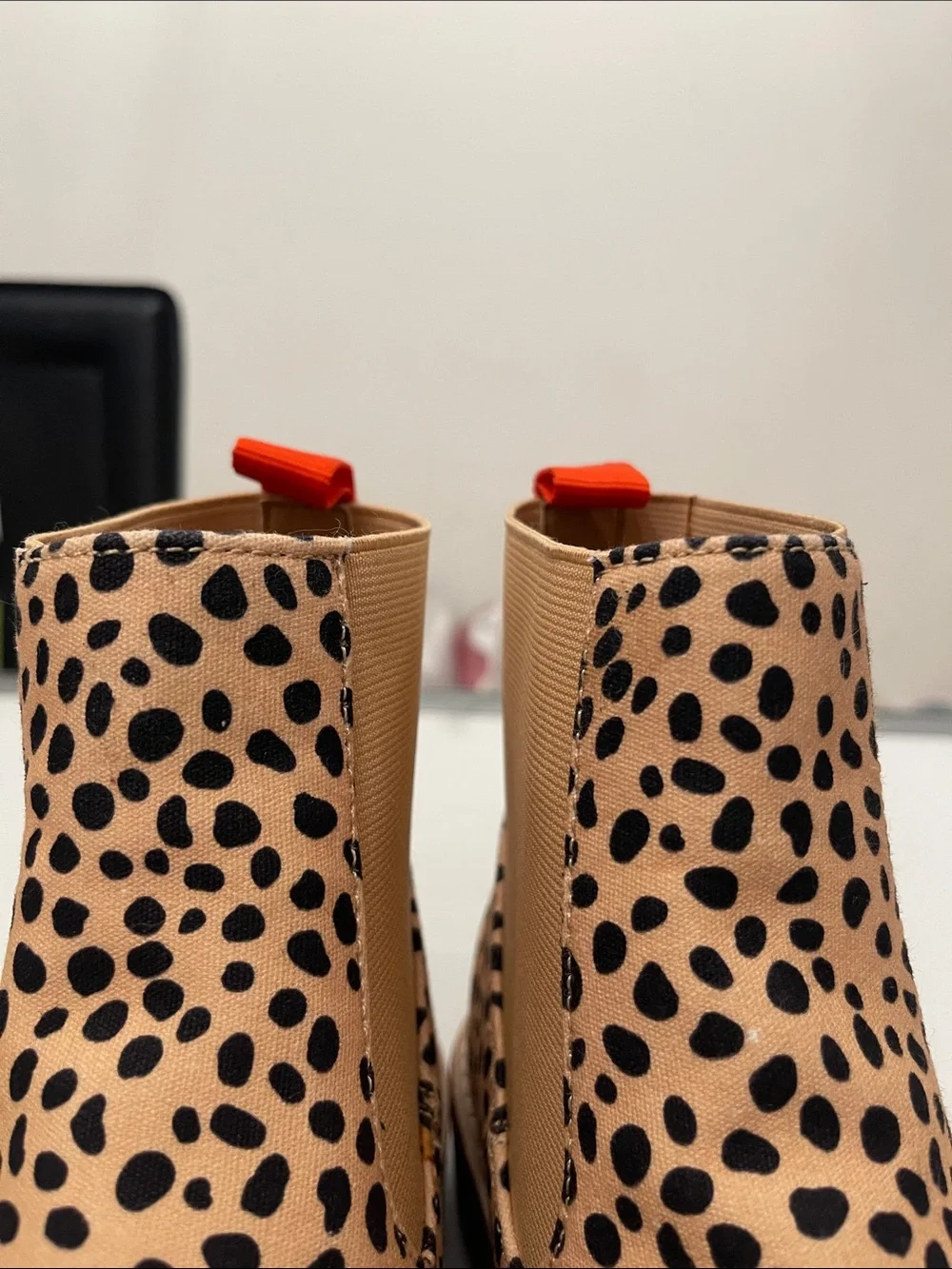 Dolce Vita Leopard Print Chelsea Boot in Tan and Black with Red Pull Tab Women’